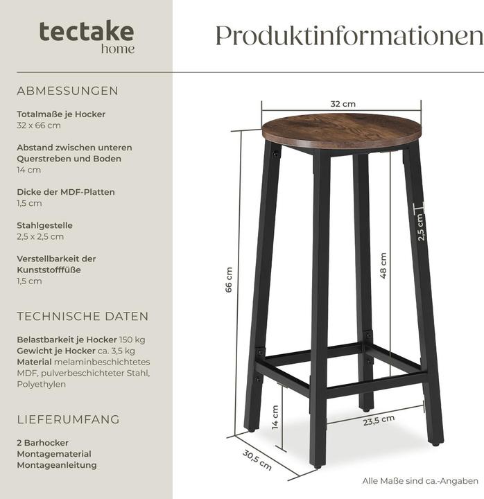 Produktbild tectake 2 Barhocker Corby