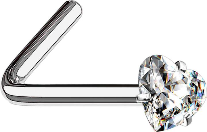 Immagine prodotto Star Piercing Nasenstecker gewinkelt silber Kristallherz silber gefasst (senza ottone, Titanio)