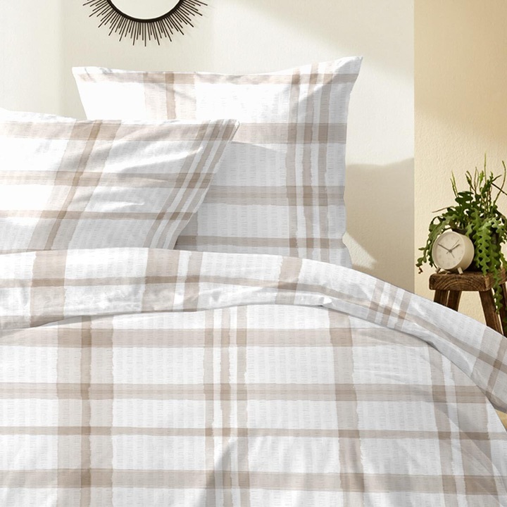 Produktbild Enrico Coss Baumwoll Seersucker Bettwäsche Lexington beige (Bettwäsche Set, 135x200 cm + 80x80 cm)