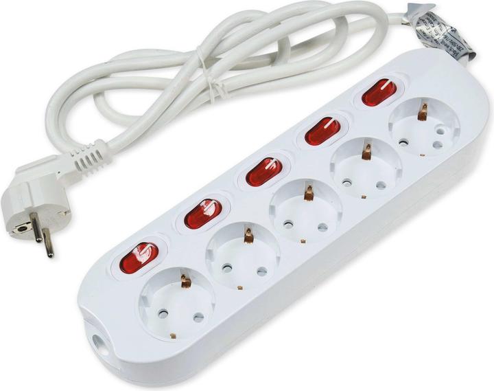 Chilitec Steckdosenleiste, 5-fach, Einzelschaltung, 1,5 m Zuleitung, weiss (5x, CEE 7/3, 1.50 m)