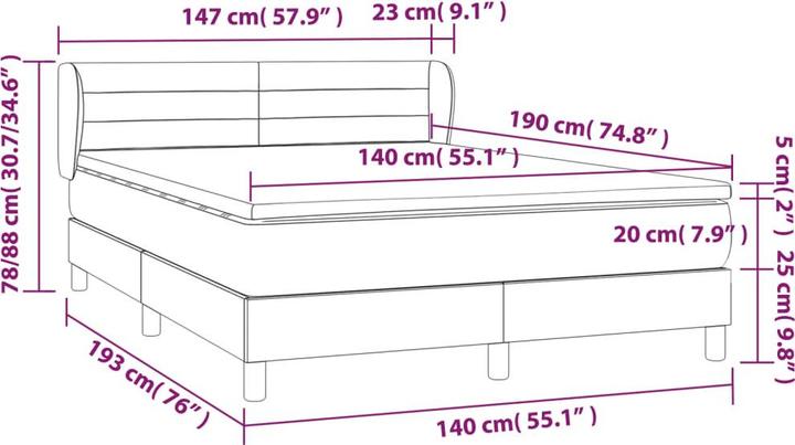 Produktbild vidaXL Boxspringbett (140 x 190 cm)
