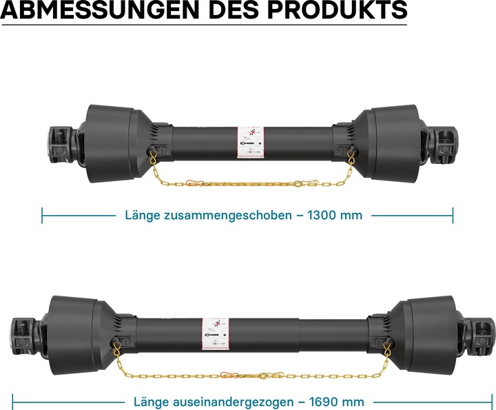 Produktbild Wiltec Zapfwelle T5 Gelenkwelle 1300-1690mm 620Nm 540U/min PTO-Shaft 54kW 1 3/8" 6 Zahn