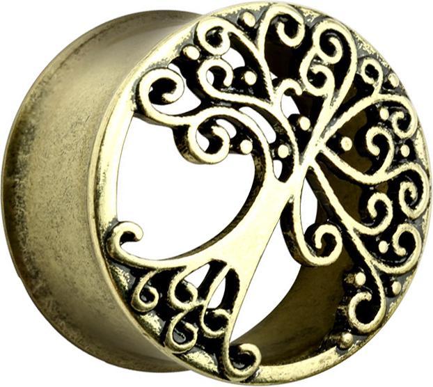 Immagine prodotto Star Piercing Tunnel svasato con Albero della Vita in oro vecchio (Ottone, Acciaio chirurgico 316L)