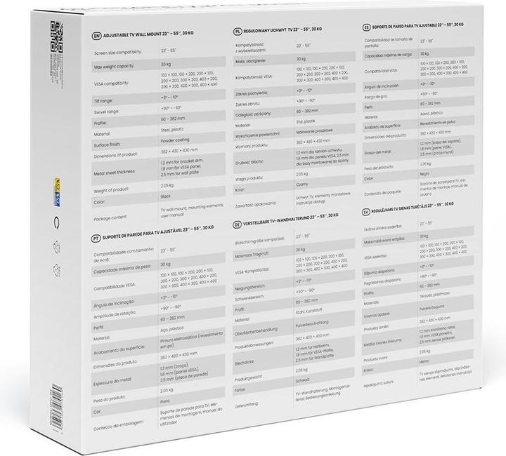 Image du produit Savio UTV-03 Halterung Schwarz (Mur, 30 kg, 23" - 55")