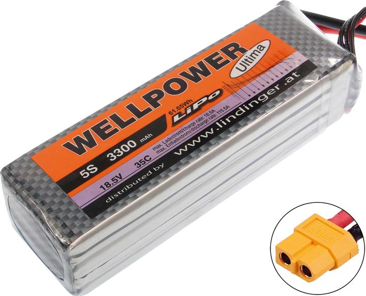 Image du produit Wellpower batterie lipo ultima 3300 mah / 18,5 volt 5s 35/70c ch5/8 xt-60 (18.50 V, 3300 mAh)