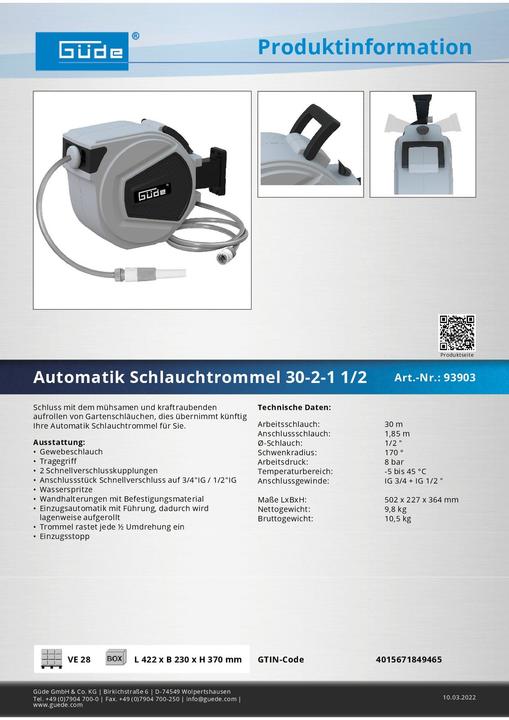Produktbild Güde Automatik Schlauchtrommel 30-2-1 1/2