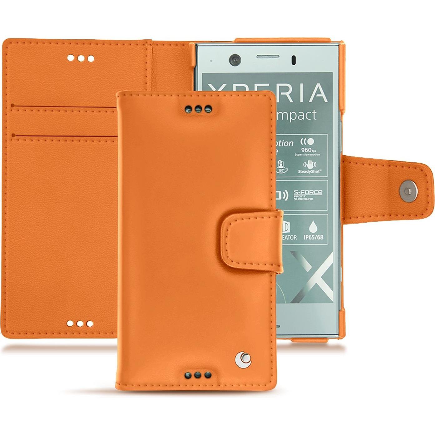 Noreve Lederschutzhülle Wallet (Sony Xperia XZ1 Compact), Smartphone Hülle, Orange