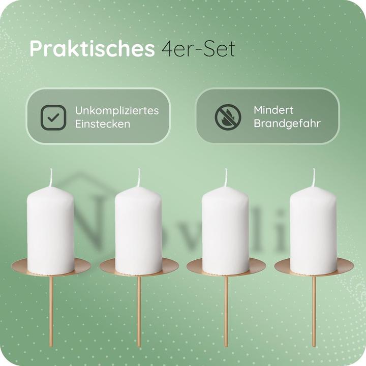 Produktbild Novaliv 4x Kerzenpick mit Dorn 10cm GOLD Kerzenpick Metall rund für Adventskranz Kerzenständer