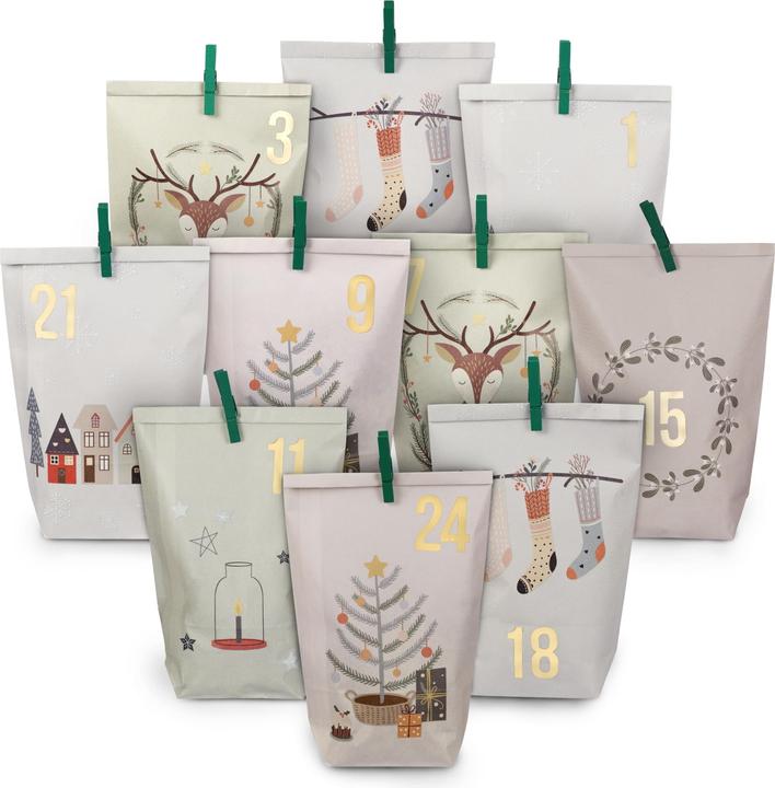 Papierdrachen Adventskalender DIY-Set, 24 Geschenktüten, Motiv Hygge