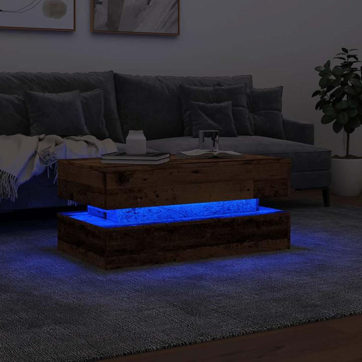 Image du produit VidaXL Table basse Table d'appoint Table de salon avec lampes LED Imitation vieux bois (90 x 50 x 40 cm)