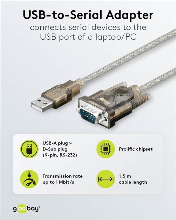 Actual product image Goobay USB serial RS232 converter (1.50 m)