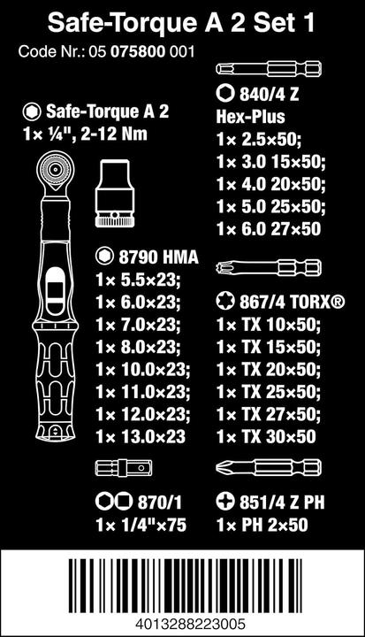 Actual product image Wera Safe-Torque A 2 Set 1 (1/4", 2 Nm, 12 Nm)
