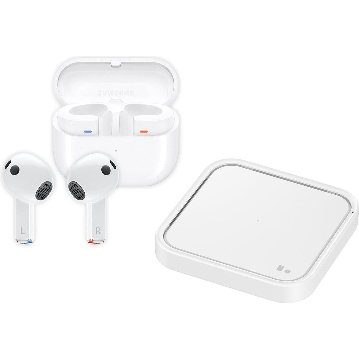 Samsung Galaxy Buds3 SM-R530, White + Charger Pad EP-P2400T (Aktive Geräuschunterdrückung, 5 h, Kabe
