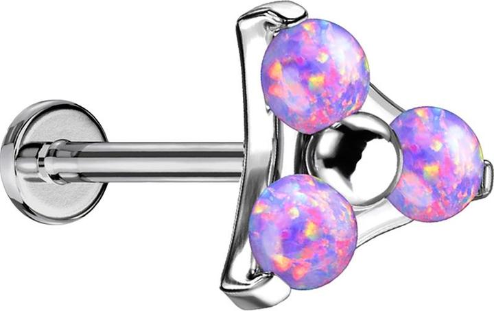 Actual product image Star Piercing Micro Threadless Labret Silver Triangle Three Opals Purple (without brass, Titanium)