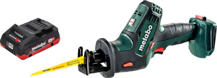 1x Metabo SSE 18 LTX Compact cordless reciprocating saw, 1x Metabo LiHD battery pack 18V 4.0 Ah Li-Ion battery