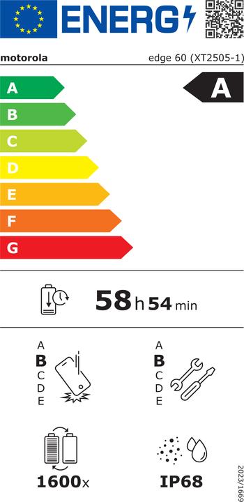 Energy Label Motorola EDGE 60 5G DS 8+256 TIM SHAMROCK (256 GB, Shamrock, 6.70", SIM + eSIM, 5G)