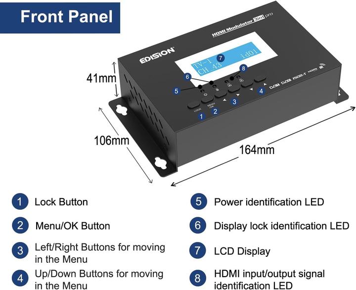 Image du produit Edision HDMI-Modulator 3-in-1 Pro mit DVB-T, DVB-C, ISDB-T, HDMI-Loop und LCD-Display (Modulateur HDMI)