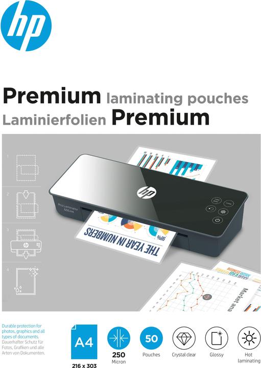 Produktbild HP Laminierfolie Premium A4, 250 µm, 50 Stück, Glänzend (A4, 50 Stück, 250 µm)