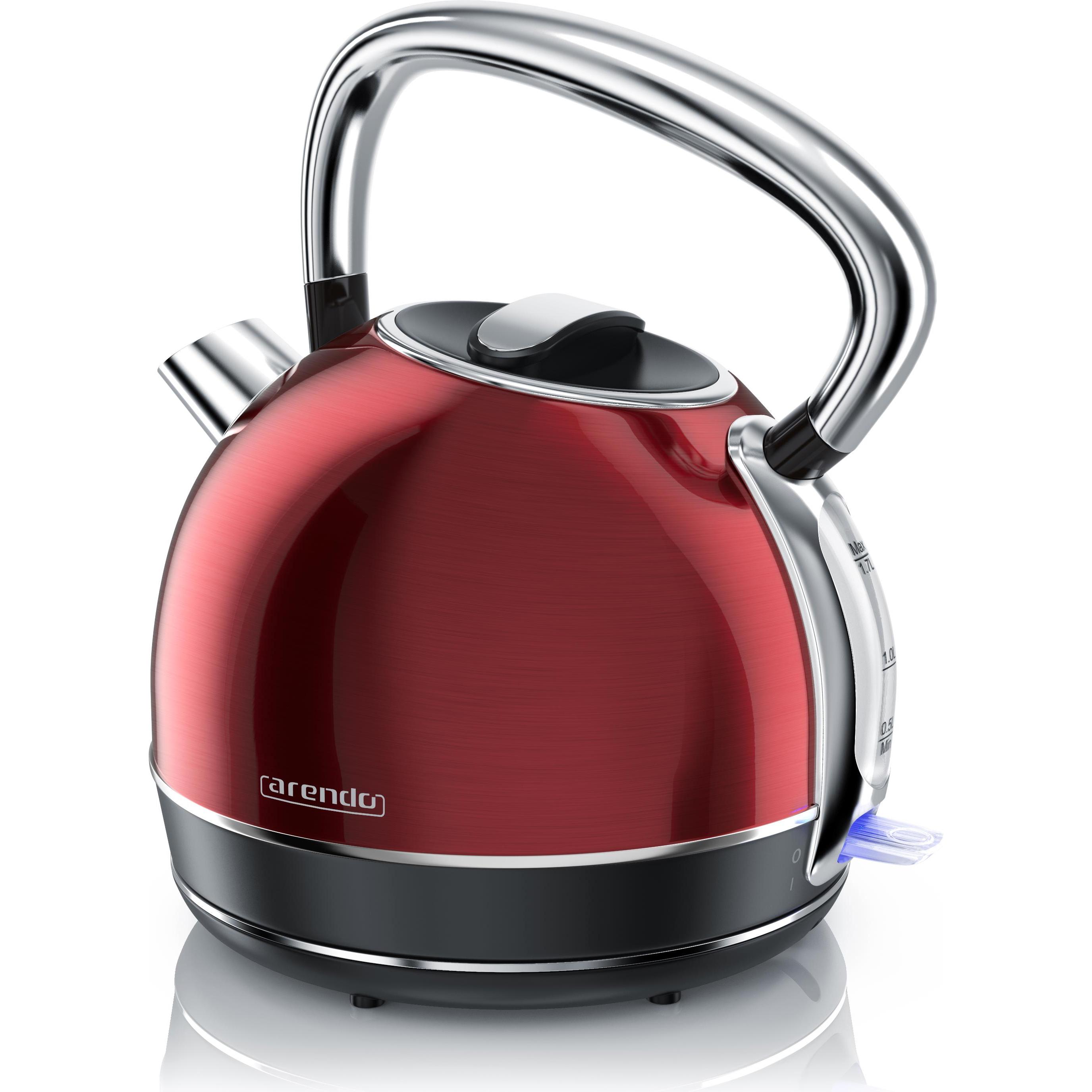 Arendo Wasserkocher 1,7 l, 2200 W, Edelstahl, Retro Style, Vintage, Überhitzungs & Trockenkochschutz, rot, Wasserkocher,...