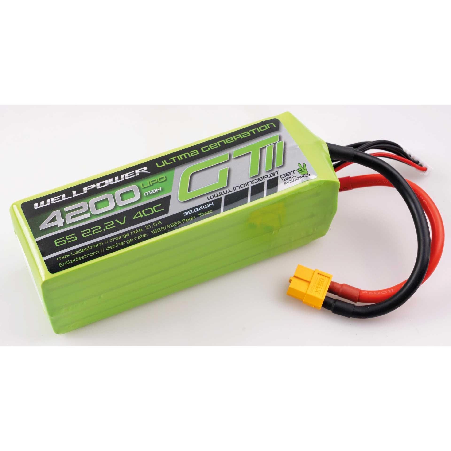 Wellpower LIPO AKKU ULTIMA GT II 4200 MAH / 22,2 Volt 6S 40/80C CH5/8 xt-60 (22.20 V, 4200 mAh)