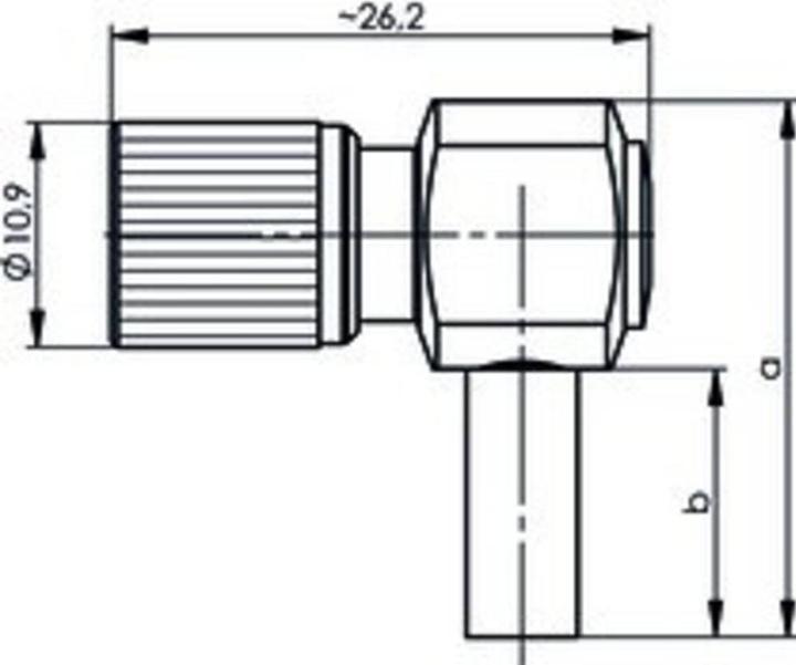 Produktbild Telegärtner 1.6/5.6 Kabelwinkelstecker Crimp G02 schraub, löt/crimp, G02 (RG-59B/U), a=26, b=13 (VE??)