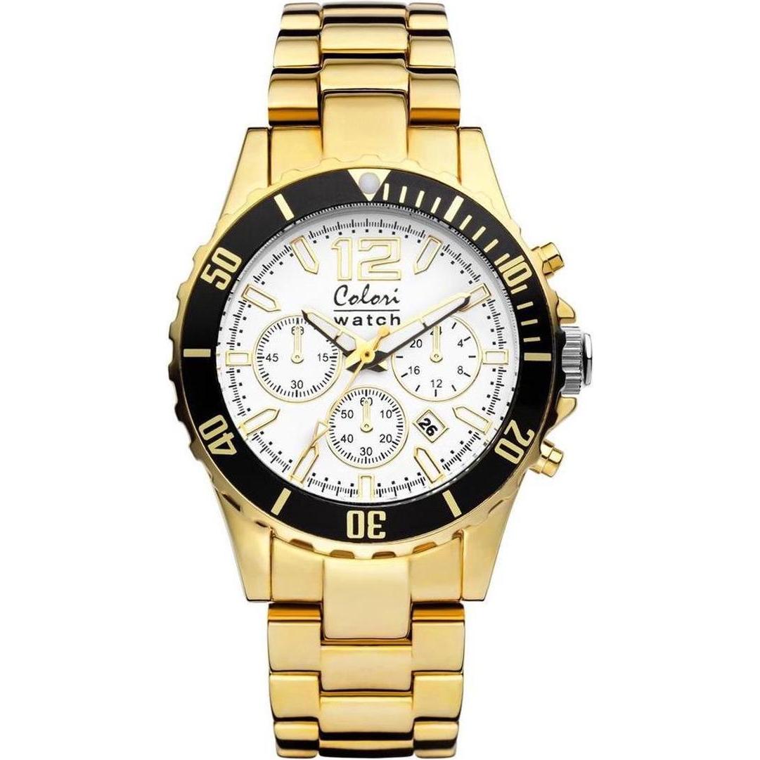 Colori, Orologio da polso, 5 -Col155 - Uhr - weiss mit goldgerissen - 40 mm, Bianco, (40 mm)