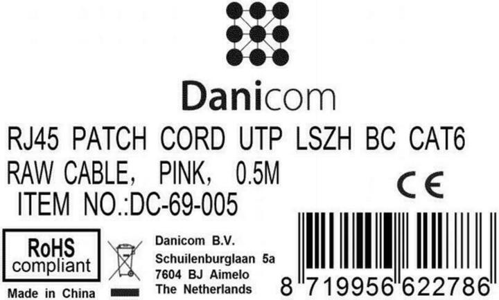 Produktbild Dsit CAT6 Netzwerkkabel, U/UTP, 0.50 meter, Rosa, 100% Kupfer (CAT6, 0.50 m)