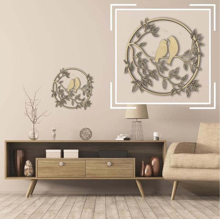 Produktbild Holzbiber Vögel zwitschern a.Blätterast 30cm Durchmesser, zum Aufhängen Fensterschmuck Wandschmuck