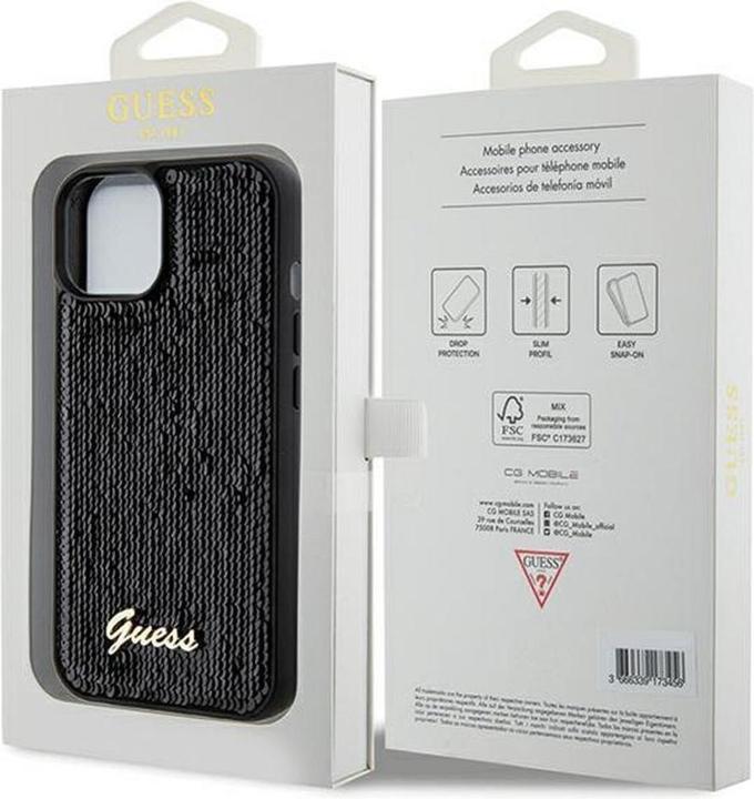 Actual product image Guess GUHCP14SPSFDGSK iPhone 14 / 15 / 13 6.1" czarny/black hardcase Sequin Script Metal (Apple iPhone 14)