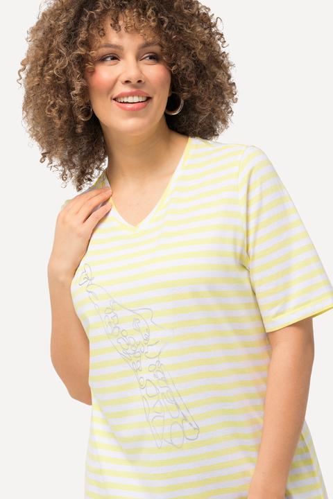 Image du produit Ulla Popken T-shirt à rayures avec animal métallique, col V et manches courtes (46, 48)