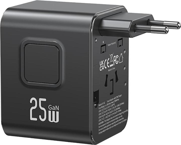 Actual product image Usams Travel Charger Adapter CC309 2xUSB-C 25W 4in1 US/AU/EU/UK black (25 W, 2 ports)