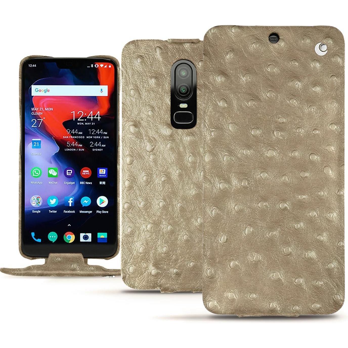 Noreve Lederschutzhülle vertikal (OnePlus 6), Smartphone Hülle, Beige