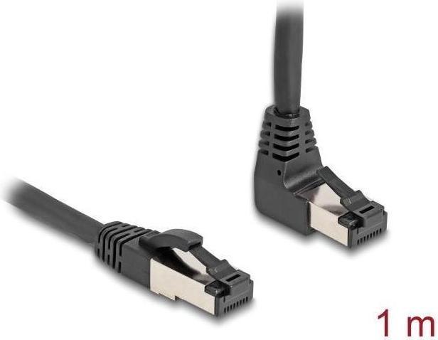 Produktbild Delock RJ45 Netzwerkkabel Cat.8.1 S/FTP 90° oben gewinkelt / gerade 1 m schwarz (S/FTP, CAT8.1, 1 m)