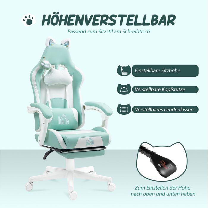 Actual product image Swisshandel24 Gaming-Sessel, Katzenohren, neigbar, ausziehbare Fussstütze, bis 120kg, Seeblau