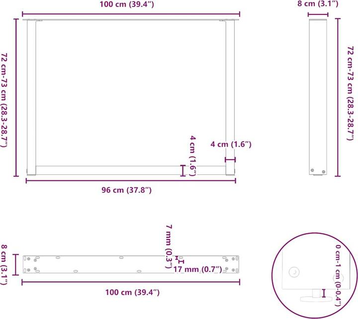 Immagine prodotto vidaXL Gambe per tavolino a U 2 pz. Gamba del tavolo in acciaio antracite 100x(72-73) cm