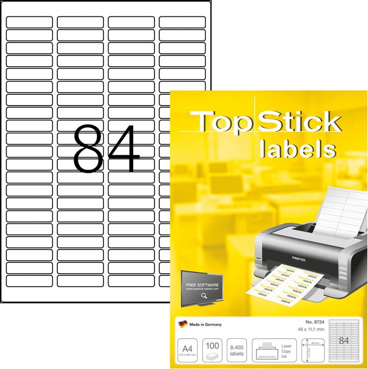Produktbild TopStick TOP STICK Universal-Etiketten, 46 x 11,1 mm, weiá, 100 Blatt