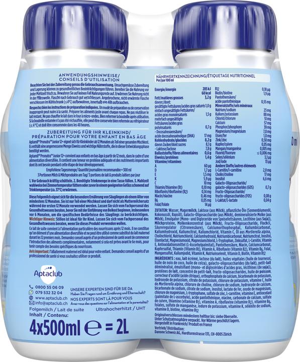 Nährwerte und Zutaten Aptamil Pronutra Junior 12+ (ab 12 Monaten)