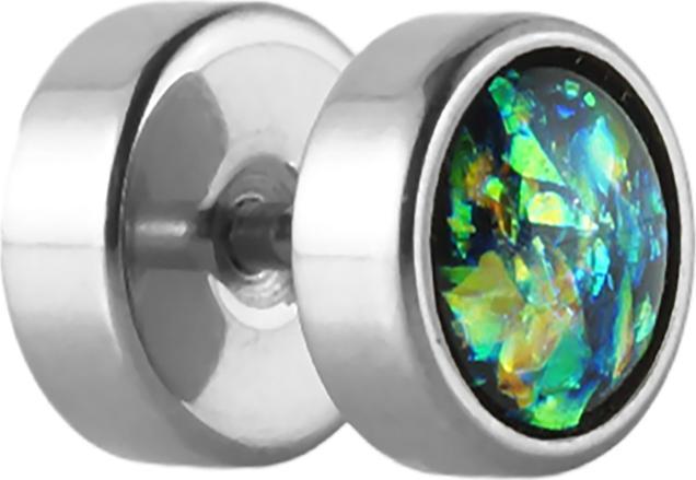 Produktbild Star Piercing Fake Plug silber mit Opal Glitter grün (ohne Messing, Chirurgenstahl 316L)