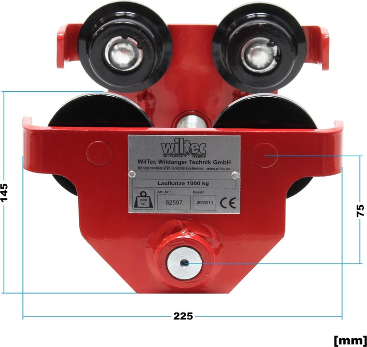Produktbild Wiltec Laufkatze 1000kg 55-210mm Rollfahrwerk Handfahrwerk Unterflanschlaufkatze