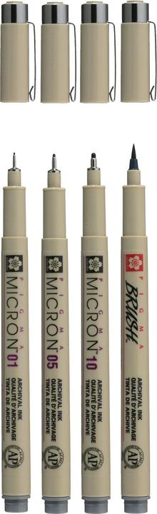 Sakura Pigma Micron Fineliners + Brushpen Kaltgrau (Grey, Grau, 4 x)