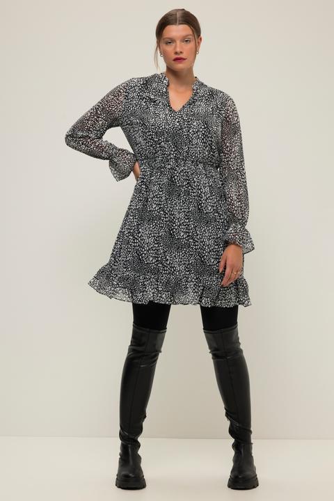Immagine prodotto Studio Untold Abito dal taglio svasato in chiffon leopardato minimal con scollo a tunica e maniche lunghe (50, 52)