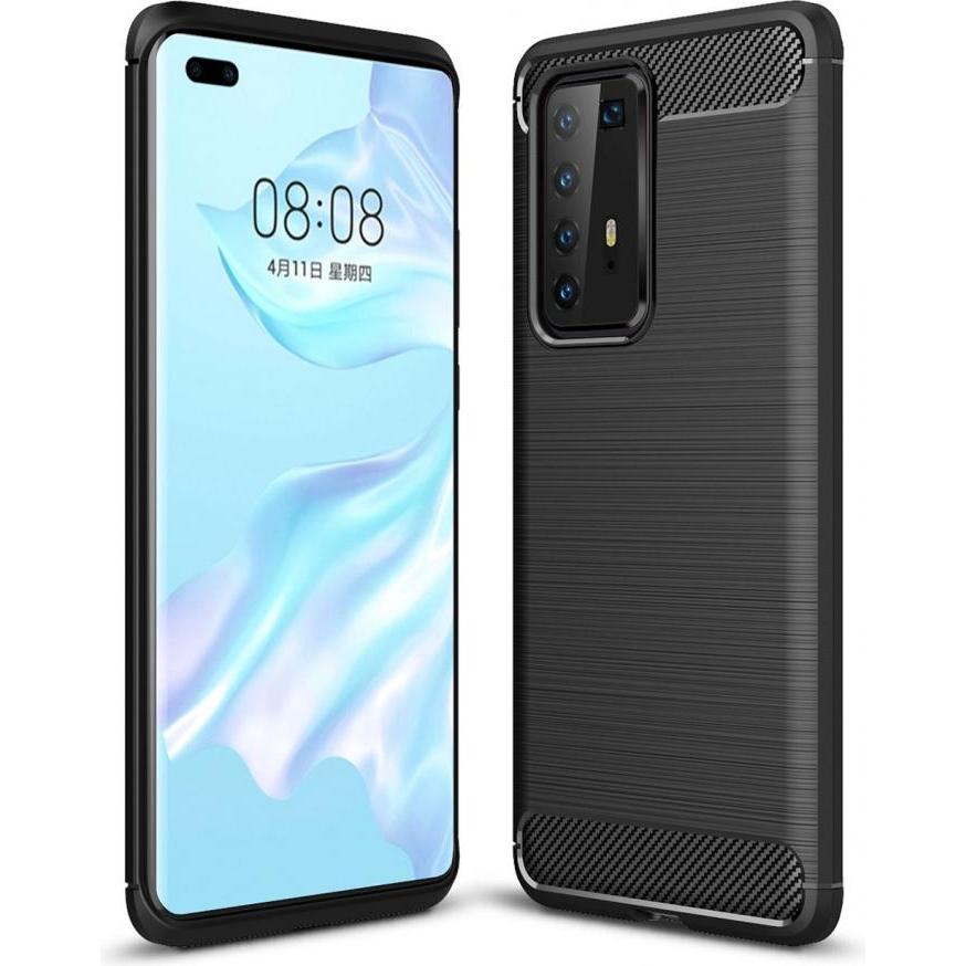 Screenguard Huawei P40 Pro Hülle Carbon Brushed Soft TPU (Huawei P40 Pro+), Smartphone Hülle, Schwarz