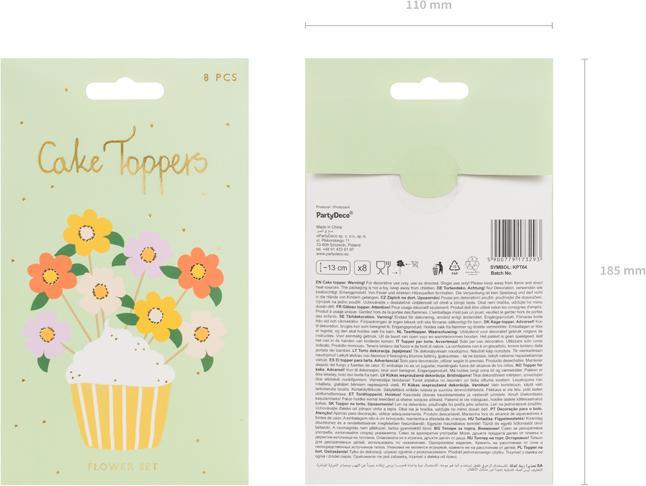 Actual product image Partydeco Cake toppers Flowers, mix, 13 cm (1 pkt / 8 pc.) (8 Piece)
