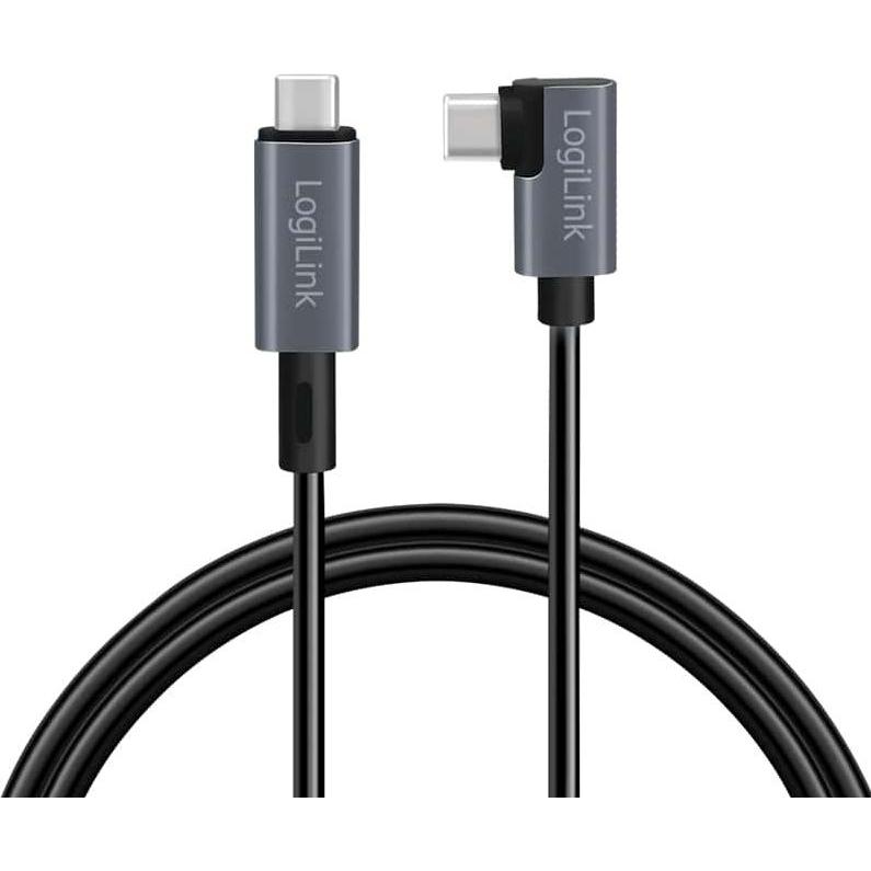 Thumbnail - LogiLink USB 2.0 Type-C-Kabel, C/M 90° zu USB-C/M, E-mark, PD, schwarz, 1 m (1 m, USB 2.0), USB Kabel