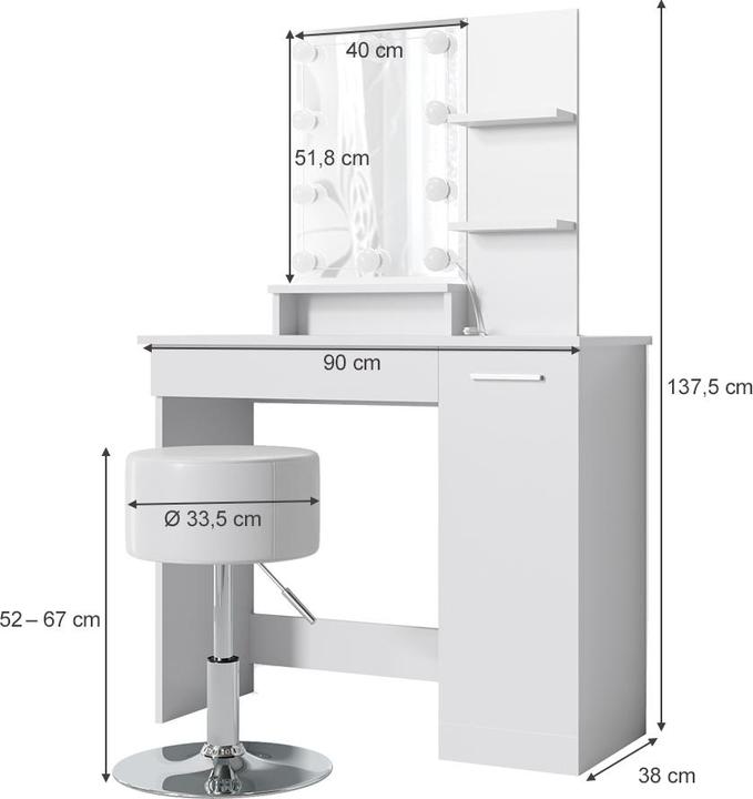 Produktbild Vicco Julia mit Hocker und Beleuchtung (90 x 38 x 138 cm)