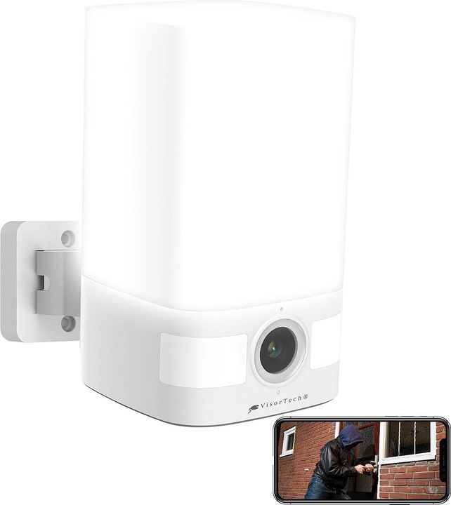 Actual product image VisorTech Solar 2K surveillance camera, LED light, alarm, 14.4 Ah battery, WLAN, App (2304 x 1296 Pixels)