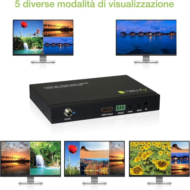 Actual product image Techly HDMI Switch 4X1 Quad Multi-Viewer