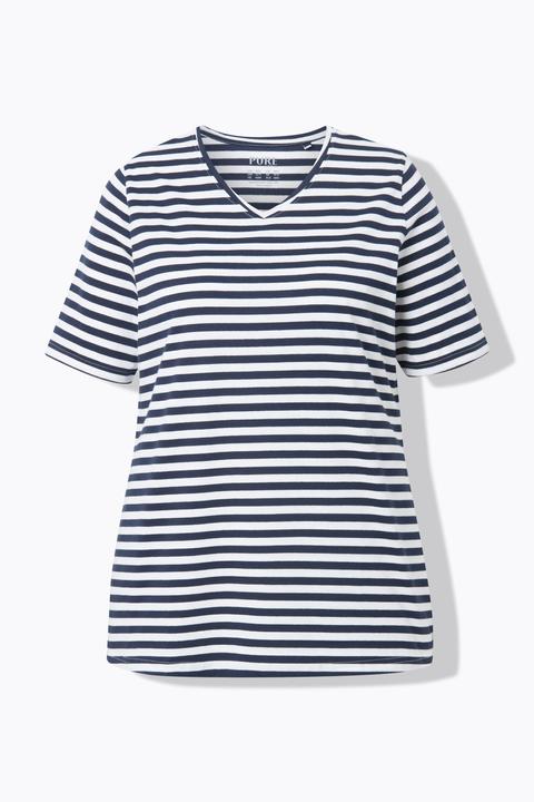 Produktbild Ulla Popken T-Shirts, 2er-Pack, Ringel/uni, V-Ausschnitt, Halbarm (46, 48)
