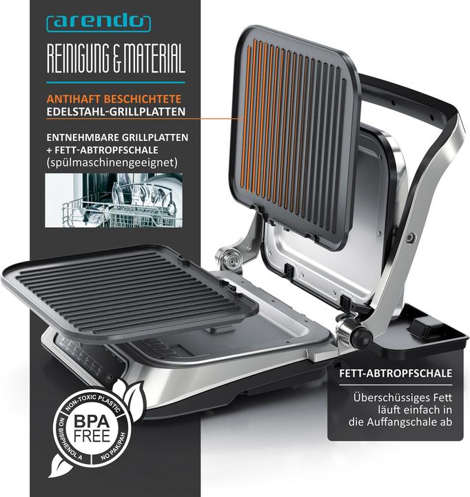 Image du produit Arendo Gril électrique, A : Argent brossé