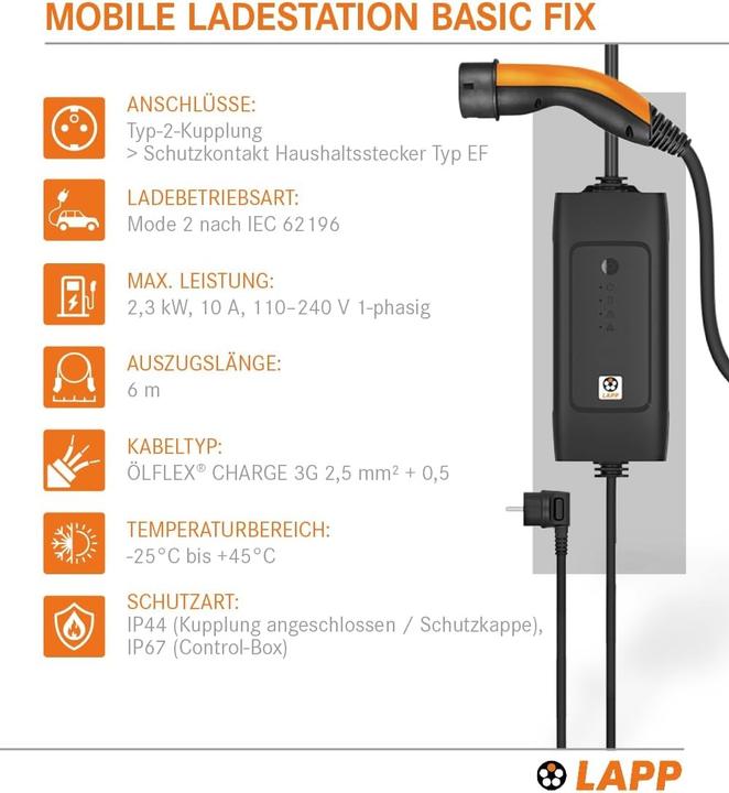 Produktbild Lapp Mobility Ev-mobile Charger Basic Fix (2.30 kW, 10 A, 6 m)